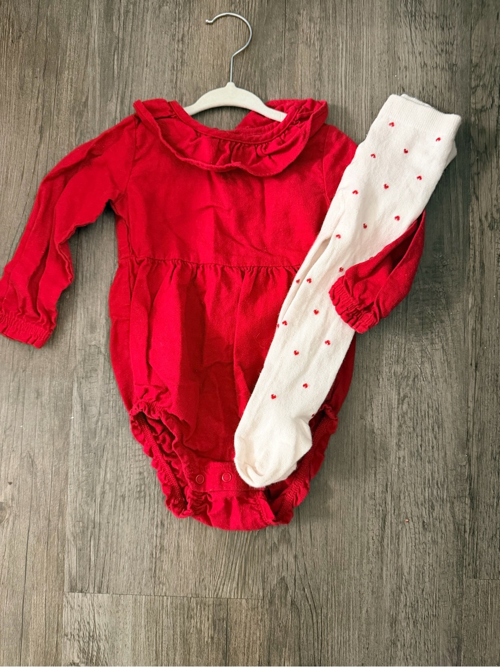 Carter's Red Long-Sleeve Baby One-Piece with White Heart Tights